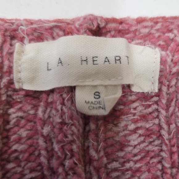 La Heart Pink Marled Ribbed Crop Sweater Dolman Sleeve V-Neck Boho Small Cozy - Picture 3 of 5